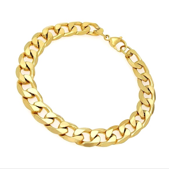 Gold Plated Cuban Link Chain Bracelet for Men Hip Hop Heavy Duty Stainless Steel - Picture 2 of 5